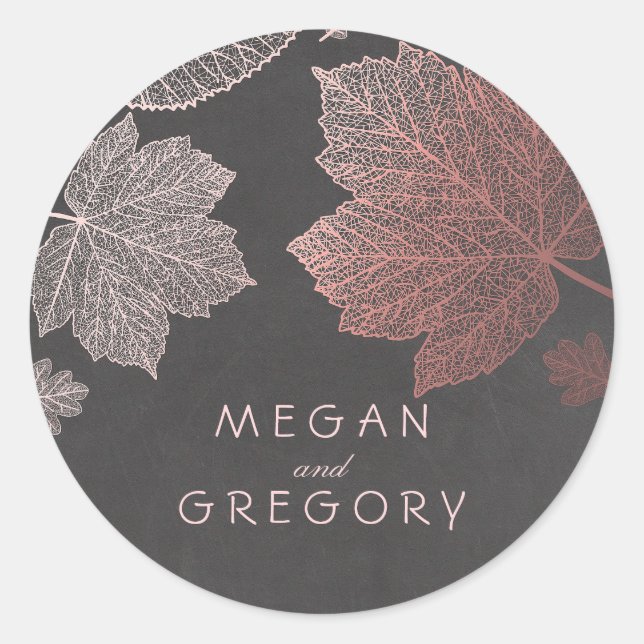 Sticker Rond Rose d'automne Gold et Feuille Mariage  Chalkboard (Devant)