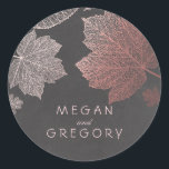 Sticker Rond Rose d'automne Gold et Feuille Mariage  Chalkboard<br><div class="desc">Chalkboard et rose d'or automne feuilles autocollants de mariage - sceaux</div>