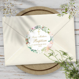 Sticker Rond Rose de bois Garland Baptême Christening