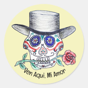 Sticker Rond Rose de Calavera Halloween
