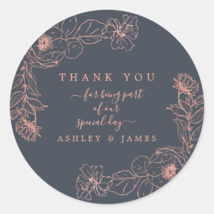Sticker Rond Rose de charbon or Floral Mariage Merci