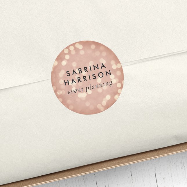 Sticker Rond Rose de cuivre Bokeh | Nom personnalisé/Nom commer (Créateur téléchargé)