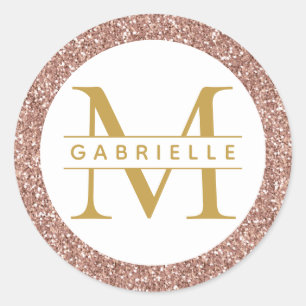 Sticker Rond Rose de la Parties scintillant d'or Monogramme Fav