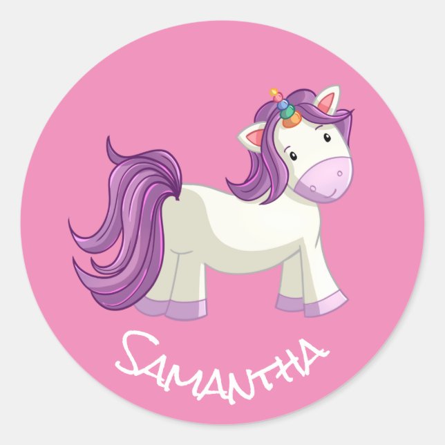 Sticker rond rose de la Unicorne Party (Devant)