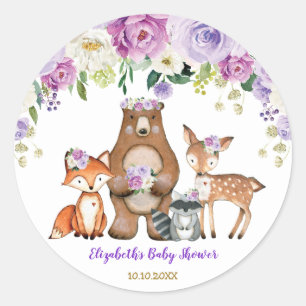Sticker Rond Rose de Lavender Peony Baby shower Woodland