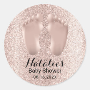 Sticker Rond Rose de pieds pour bébé Baby shower d'or Favoriser