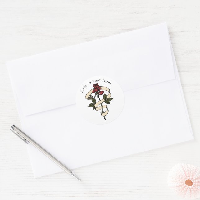Sticker Rond Rose de style tatouage (Enveloppe)