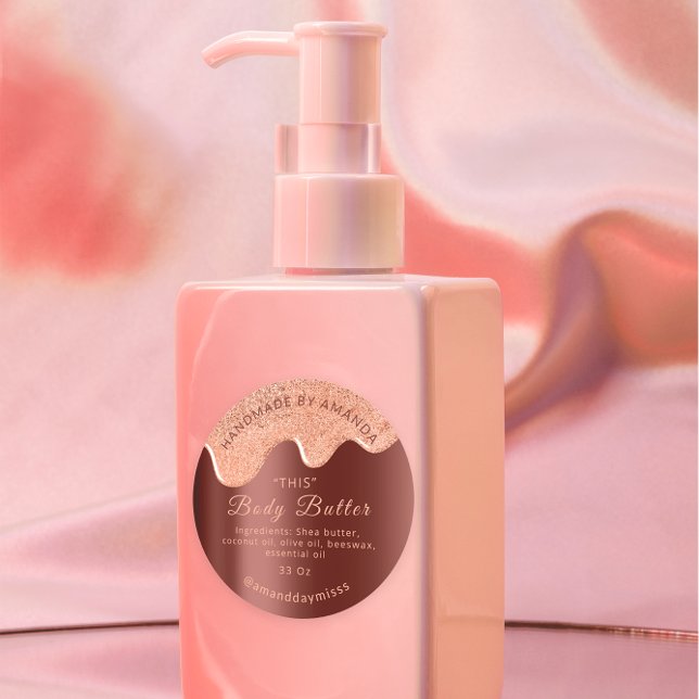 Sticker Rond Rose d'emballage du produit  d'emballage du beurre (Body Butter Drips Product Packaging Rose Brown Classic Round Sticker)