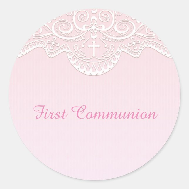 Sticker Rond Rose, Dentelle Blanche, Religieuse (Devant)