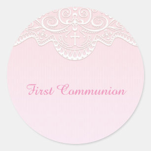 Sticker Rond Rose, Dentelle Blanche, Religieuse