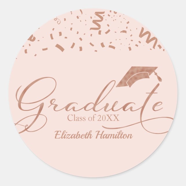 Sticker Rond Rose diplômé Gold Foil Parti de graduation rose (Devant)