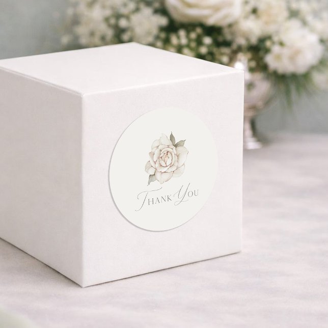 Sticker Rond Rose d'ivoire « Merci » Mariage (Créateur téléchargé)