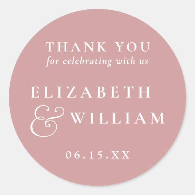 Sticker Rond Rose Dusty minimaliste Monogramme Mariage Merci (Devant)