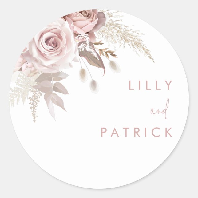 Sticker Rond Rose Dusty moderne et Mariage Rose Blush (Devant)