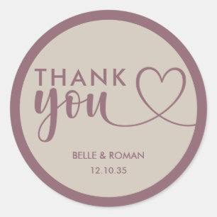 Sticker Rond Rose Dusty moderne & Mariage beige Merci Favoriser