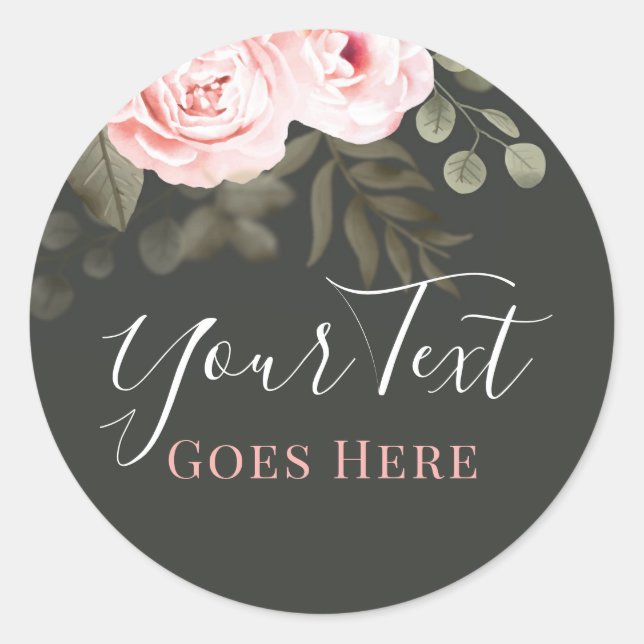 Sticker Rond Rose Élégant Blush Fleurs Roses Moderne Shabby Chi (Devant)