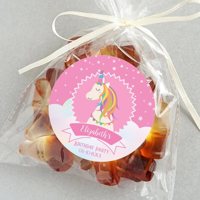 Sticker Rond Rose Elegant Dreamy Magique Unicorn fille Annivers (Créateur téléchargé)