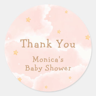 Sticker Rond Rose Elegant Nuage Neuf Étoiles Baby shower fille