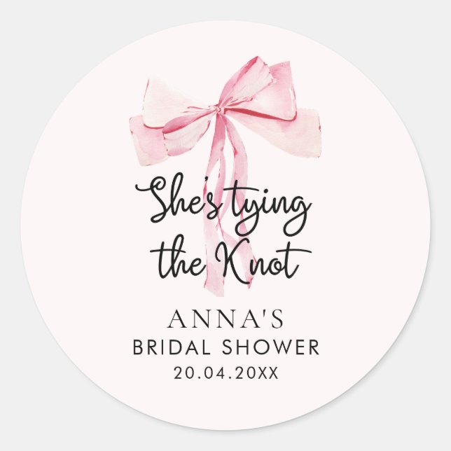 Sticker Rond Rose Elle Noue Le Nœud Bridal Shower (Devant)