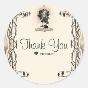 Sticker Rond Rose Enchantée Magique de Mariage Vintage Party