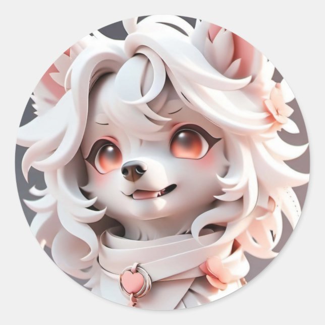 Sticker Rond Rosé Et Blanc Fluffé (Devant)