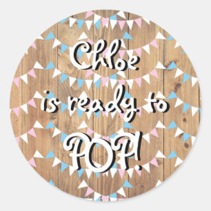 Sticker Rond Rose et Bleu Bunting Prêt à POP Baby Shower