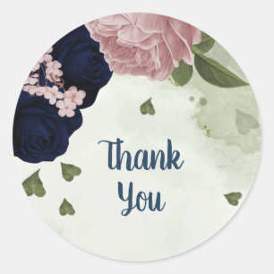Sticker Rond rose et bleu marine fleurs verdure