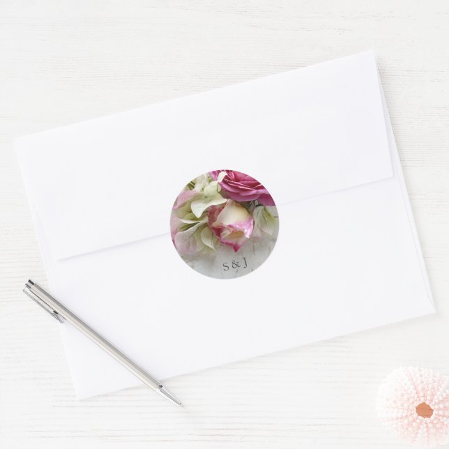 Sticker Rond Rose et bougainvilliers (Enveloppe)