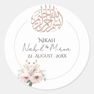 Sticker Rond rose et jaune Bouquet élégant Fleurs mariage 