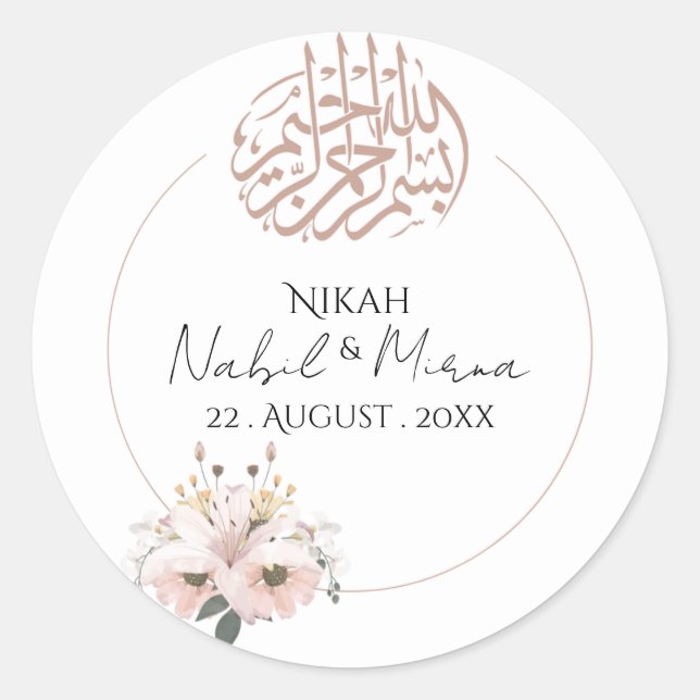 Sticker Rond rose et jaune Élégant bouquet Fleurs mariage  (Devant)