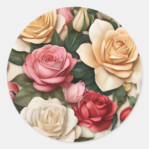 Sticker Rond Rose Et Motif Tulip