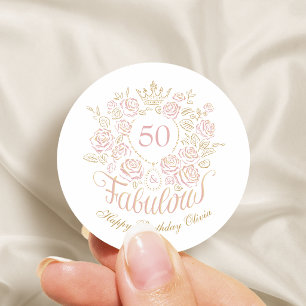 Sticker Rond Rose et Or Élégant Floral 50 ans et Incroyable Ann