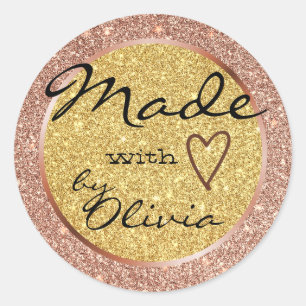 Sticker Rond Rose et Parties scintillant d'or Fabriqué avec le 