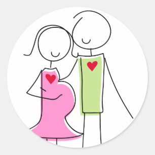 Sticker Rond Rose et vert, l'attente couple