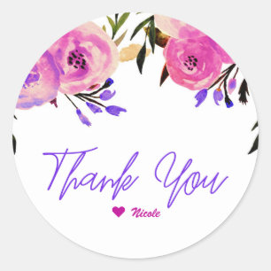 Sticker Rond Rose et violet brillant Fête des mariées florale m