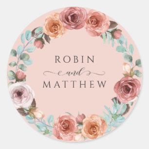Sticker Rond Rose éthérée or, Mariage floral de broche
