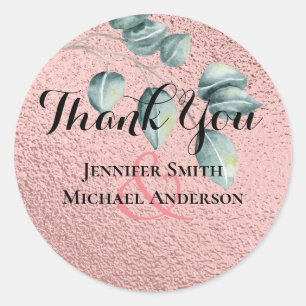 Sticker Rond Rose Eucalyptus Feuille Foil Look MARIAGE