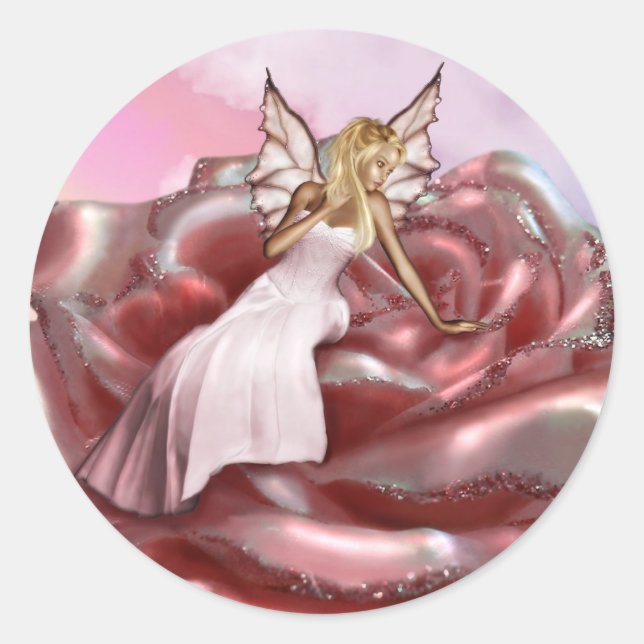 Sticker Rond Rose Faery (Stickers) (Devant)