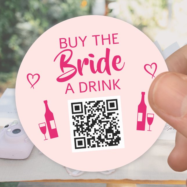 Sticker Rond Rose Faites boire la mariée Code QR Enterrement de (Créateur téléchargé)