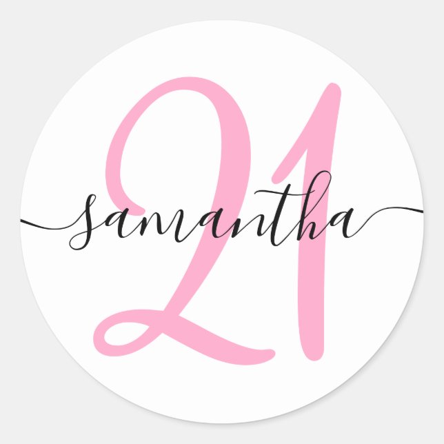 Sticker Rond Rose Féminin Personnalisé 21 (Devant)
