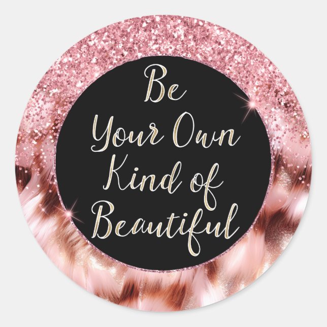 Sticker Rond Rose Fille Glitzy Sparkle Gold Zebra Parties scint (Devant)