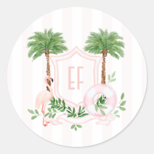 Sticker Rond Rose flamingo Palm Springs monogramme enterrement