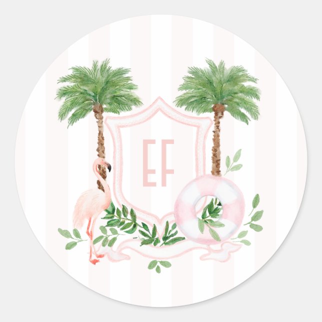 Sticker Rond Rose flamingo Palm Springs monogramme enterrement  (Devant)