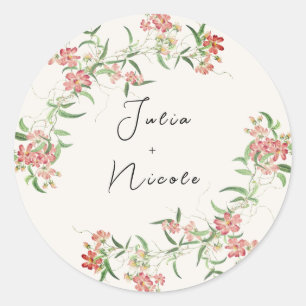 Sticker Rond Rose Fleur Sauvage Rose Printanière Mariage