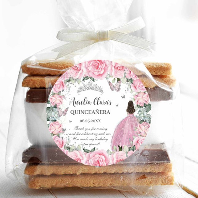 Sticker Rond Rose Fleurie Princesse Argentée Quinceañera XV (Créateur téléchargé)