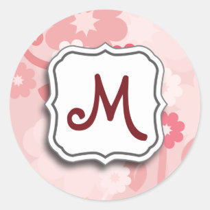 Sticker Rond Rose floral Abstrait avec Monogramme