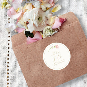 Sticker Rond Rose floral chic et Mariage ivoire
