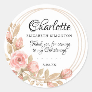 Sticker Rond Rose Floral Christening Personnalisé