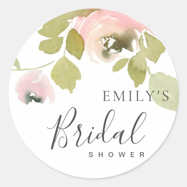 STICKER ROND ROSE FLORAL DOUCE BLUSH AQUARELLE POUR ENTERREMENT (Devant)