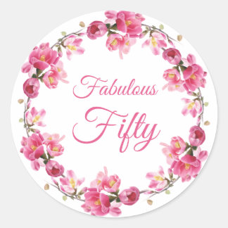 Sticker Rond Rose Floral Fabuleux 50 Anniversaire